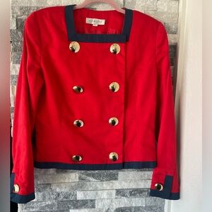 Women VICTOR COSTA Double breasted blazer-navy blue trim & gold-tone buttons-12